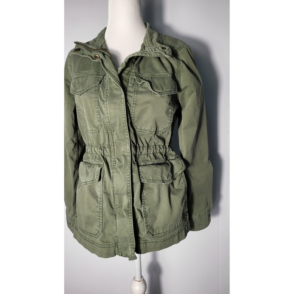 Gap Y2k Army Green Utility Jacket Military Anorak Drawstring Waist Lightweight - Picture 2 of 10